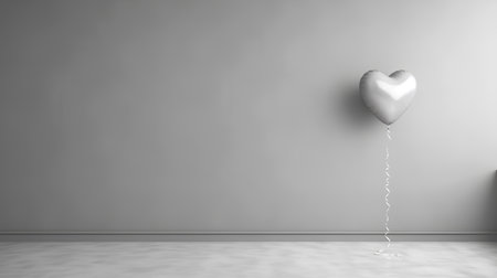Silver heart balloon in empty room, 3d render. Valentine's day conceptの素材
