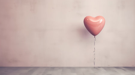 Pink heart shaped balloon in front of a concrete wall. 3d renderingの素材