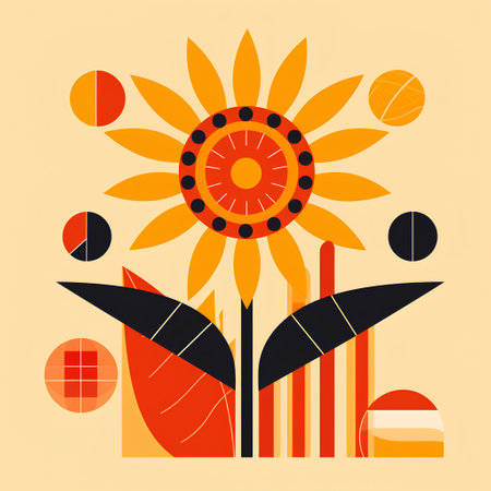 Sunflower with sunflowers. Vector illustration in flat style.の素材