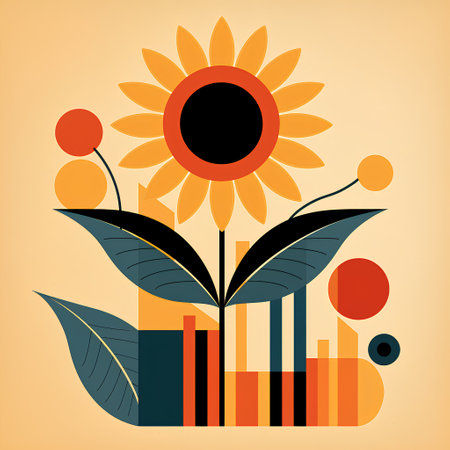 Sunflowers vector illustration in flat style. Abstract summer background.の素材
