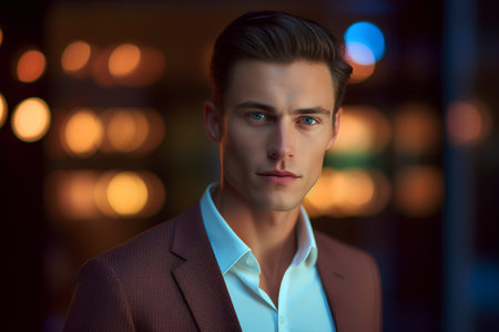 Portrait of a handsome young man in a suit. Men's beauty, fashion.の素材