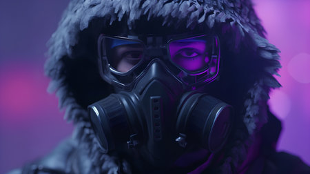 Portrait of a female warrior in a gas mask. 3d rendering.の素材