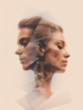 double exposure portrait of young beautiful woman with double exposure effect on faceの素材