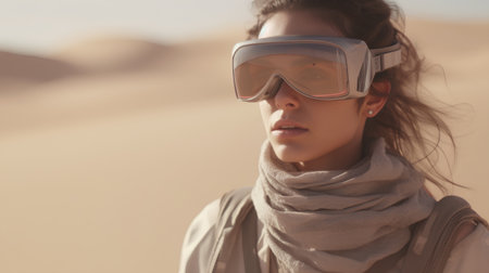 Portrait of a young woman in the middle of the desert.の素材