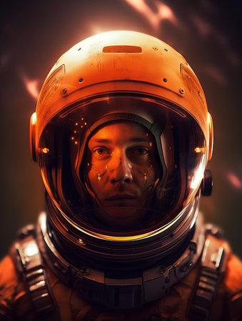Astronaut in space suit. Portrait of a man in space helmet.の素材