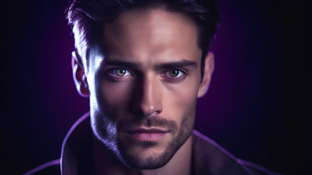 Close-up portrait of a handsome young man. Men's beauty, fashion.の素材