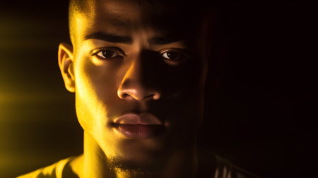 Portrait of a young african american man on dark backgroundの素材