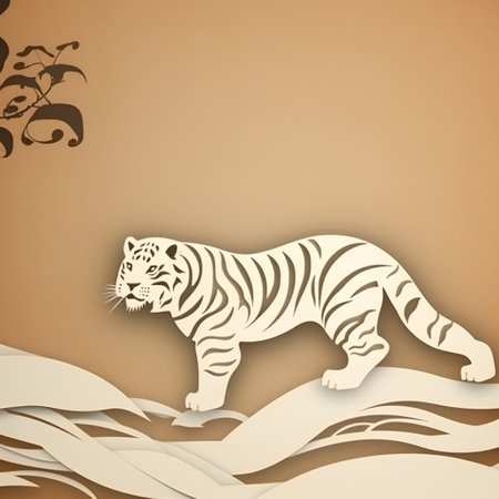 tiger paper art on brown background, vector illustration eps10の素材