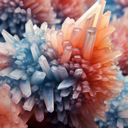 Macro shot of a pile of blue and orange geode crystalsの素材