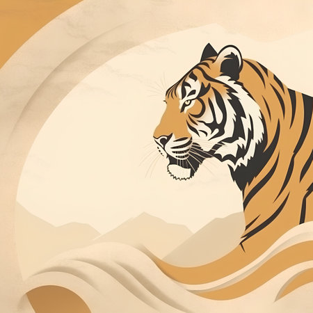 Tiger in the desert background with space for text. Vector illustration.の素材