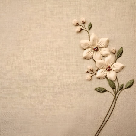 floral design on linen background with copy space for text or imageの素材