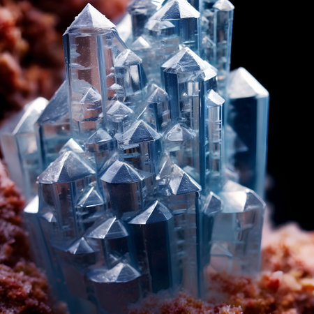Close-up image of crystals on a black background. Macro.の素材
