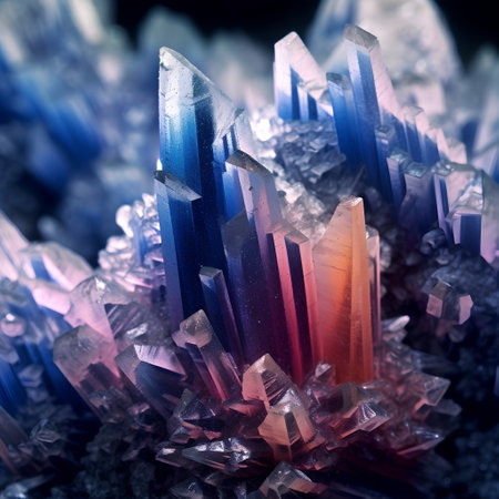 Macro shot of crystals of quartz and amethyst on black backgroundの素材