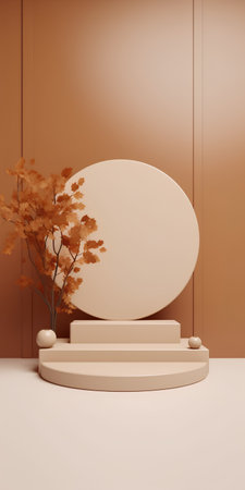 3d render of minimal geometric forms, podium for cosmetic product presentation.の素材