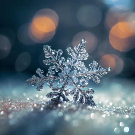 Snowflake on bokeh background. Christmas and New Year conceptの素材