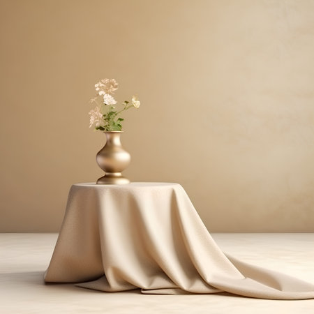 Vase with dried flowers on a table with a beige backgroundの素材