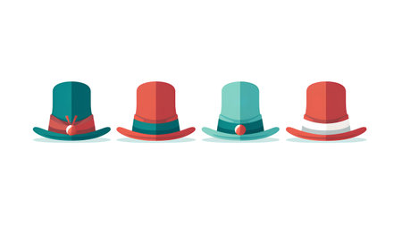 Set of different types of hats. Vector illustration in flat style.の素材