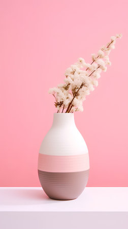 White vase with dried flowers on pink background. Minimal style.の素材