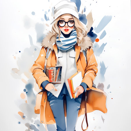 Fashion portrait of a beautiful girl in a coat and scarf.の素材