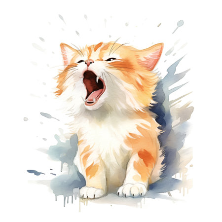 Ginger cat. Watercolor hand drawn illustration isolated on white backgroundの素材
