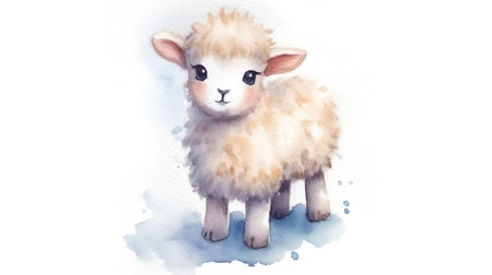 Watercolor illustration of a cute sheep on a white background. Hand-drawn illustration.の素材