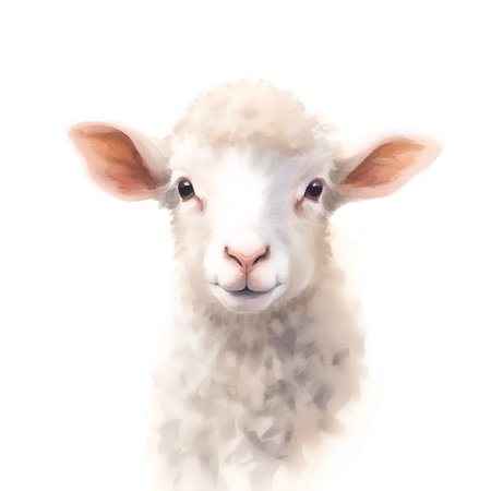 Watercolor portrait of a lamb. Isolated on white background.の素材