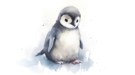 Watercolor penguin. Hand drawn illustration isolated on white background.の素材