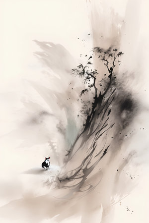 Grunge illustration of a man sitting on a tree in the rainの素材