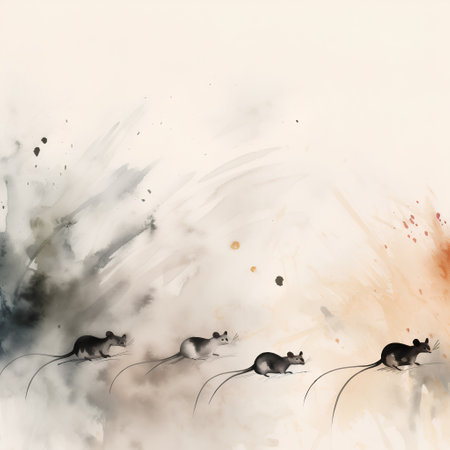 Watercolor painting of a group of mice on a watercolor backgroundの素材