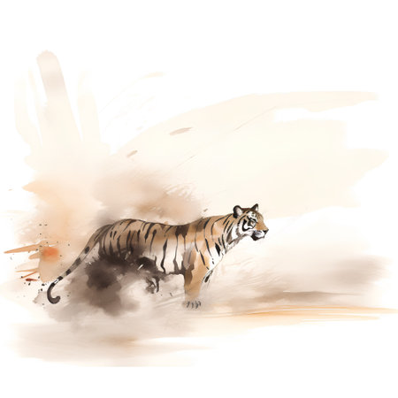 Hand drawn watercolor illustration of tiger. Isolated on white background.の素材