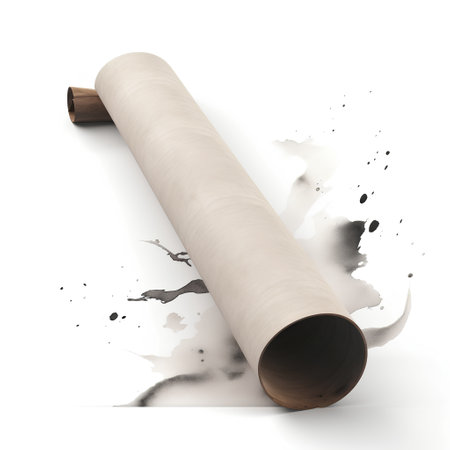 Roll of paper with ink splashes isolated on white. 3D illustrationの素材