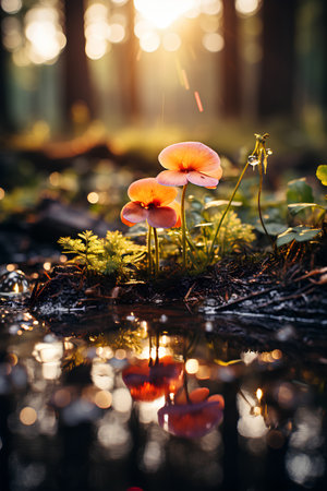 Mushroom in the forest with bokeh background. Nature concept.の素材