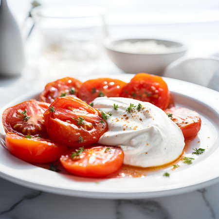 Caprese salad with tomatoes, mozzarella cheese and herbsの素材