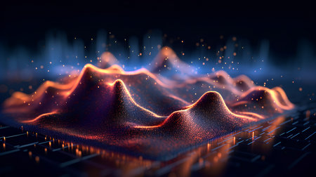 Futuristic technology wave background. 3d rendering digital illustration.の素材