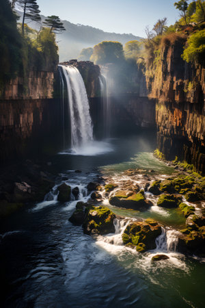 Tropical waterfalls in Sri Lanka. Toned image.の素材