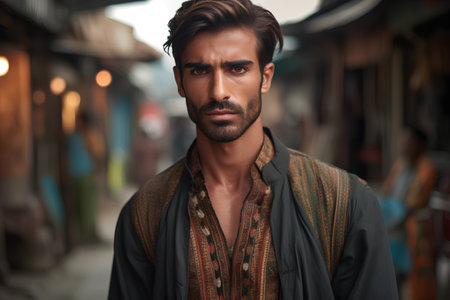 Portrait of a handsome man in traditional clothing. Men's beauty, fashion.の素材