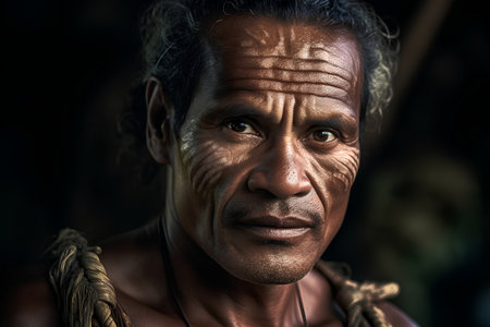 Portrait of an old man with a dirty face and a rope around his neck.の素材