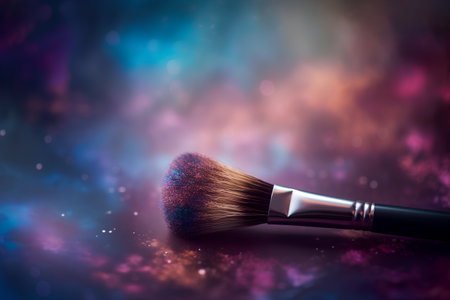 Makeup brush on abstract background with bokeh lights and starsの素材