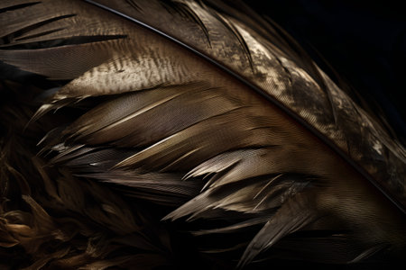 feathers of a bird on a dark background close-upの素材