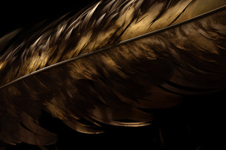 Gold feathers on black background. Element of design. Template for design.の素材