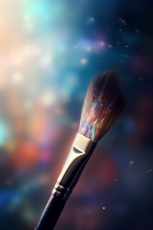 Professional makeup brush on colorful abstract background. Art and beauty concept.の素材