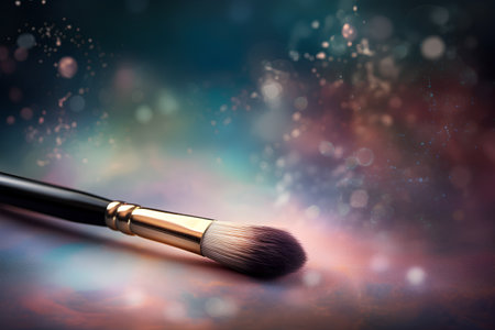 Makeup brush on abstract background with bokeh effect, close upの素材