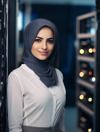Portrait of a beautiful young muslim businesswoman standing in server roomの素材