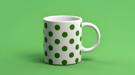 3d render of a polka dot mug on a green backgroundの素材