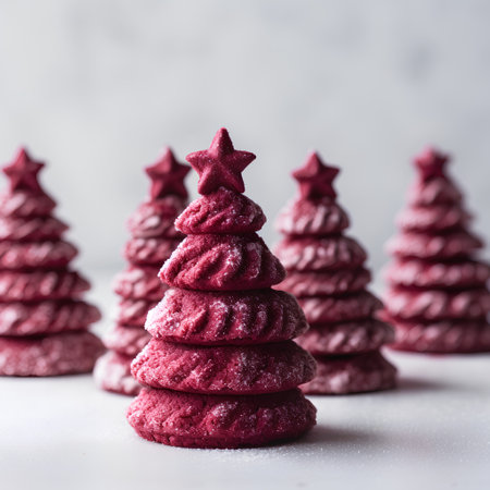 Christmas tree made of pink cookies on a white background. Square.の素材