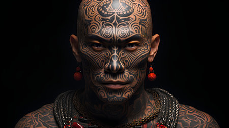 Portrait of a man with a tattoo on his body. Close-up.の素材