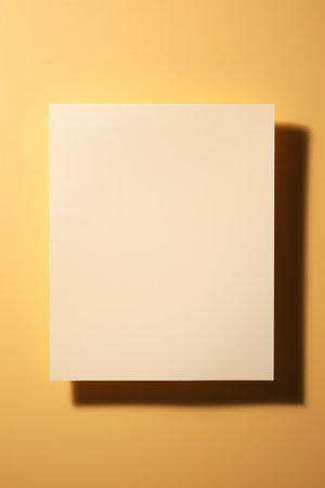 Blank paper sheet on a yellow background. 3d rendering.の素材