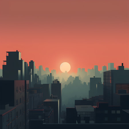 Cityscape and sunset. Vector illustration in flat style. EPS 10の素材
