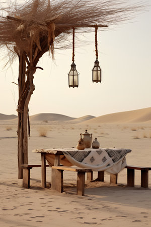 Restaurant in the Sahara desert. Morocco. Africa. Toned.の素材