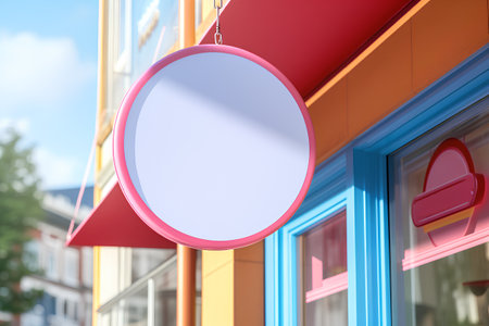 3d render of a pink signboard on the wall of a shopの素材